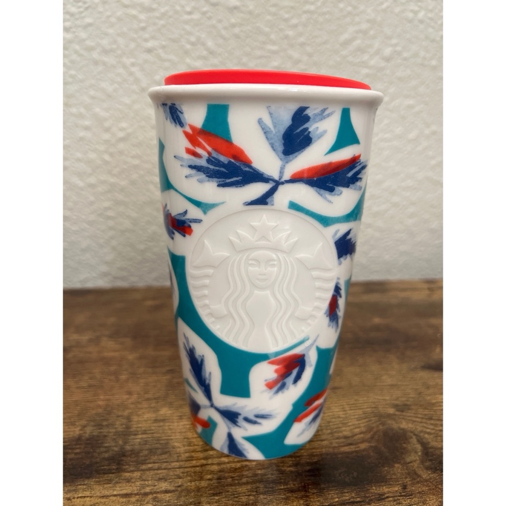 Starbucks Floral Ceramic Travel Mug 12oz